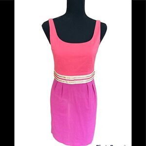 Minuet sleeveless sheath style color block dress with grosgrain ribbon waist M